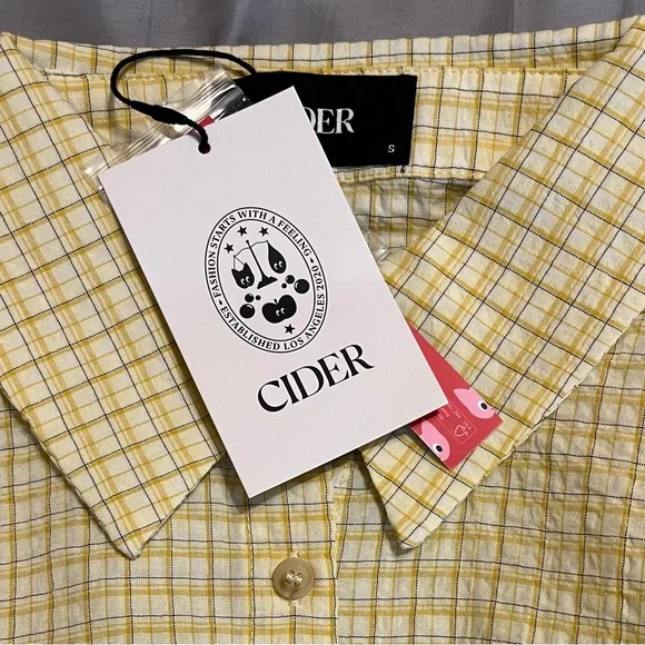 NWT Women’s Cider Tartan Yellow Check Pattern Button Up Shirt Sz S - Picture 5 of 7